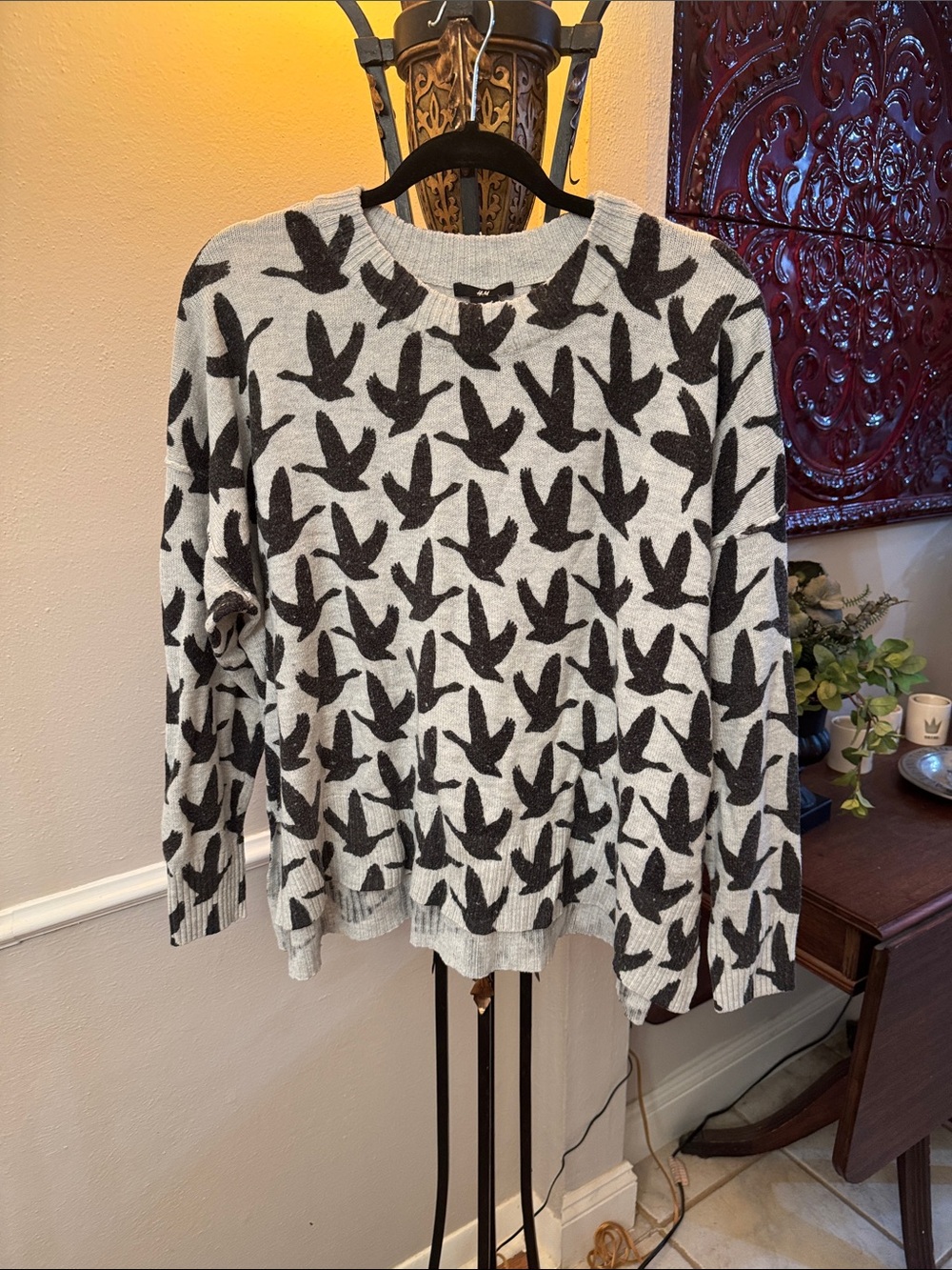 H&M Black and White Bird Print Sweater